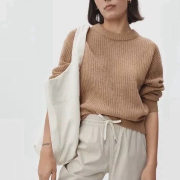 Everlane Women's Alpaca Cocoon Tan Crew Neck Sweater - Picture 5 of 11